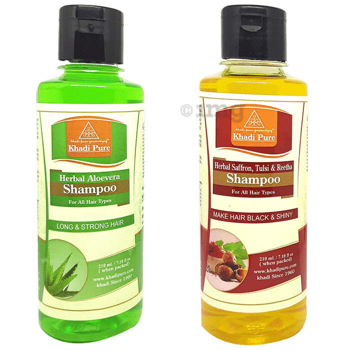 Khadi Pure Combo Pack of Herbal Aloevera Shampoo & Herbal Saffron,Tulsi & Reetha Shampoo (210ml Each)