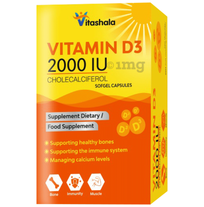 Vitashala Vitamin D3 2000 IU Softgel Capsule