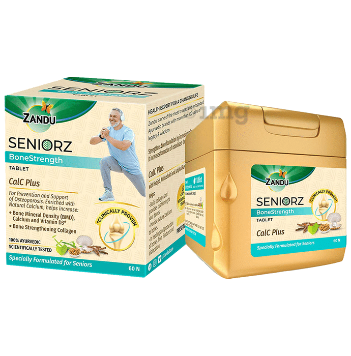 Zandu Seniorz Bone Strength Tablet | 100% Ayurvedic Supplement | Rich in Natural Calcium, Vitamin D3 | with Hadjod | Clinically Proven to Help Increase Bone Mineral Density & Collagen
