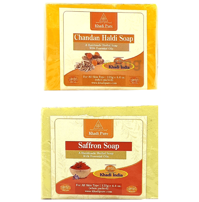 Khadi Pure Combo Pack of Chandan Haldi Soap & Saffron Soap (125gm Each