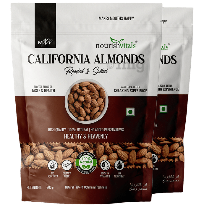 NourishVitals California Almonds (200gm Each) Roasted & Salted