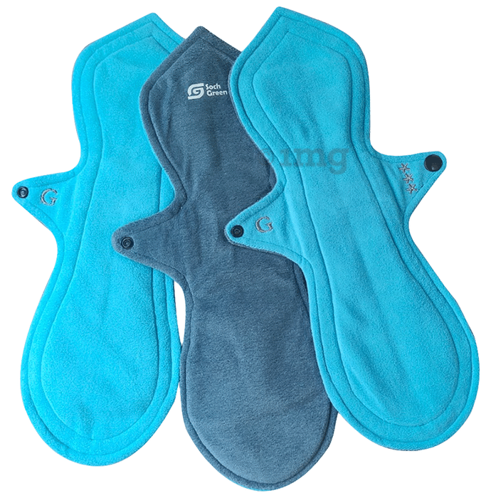 SochGreen Reusable Cloth Pads with Zorb Large Blue & Grey