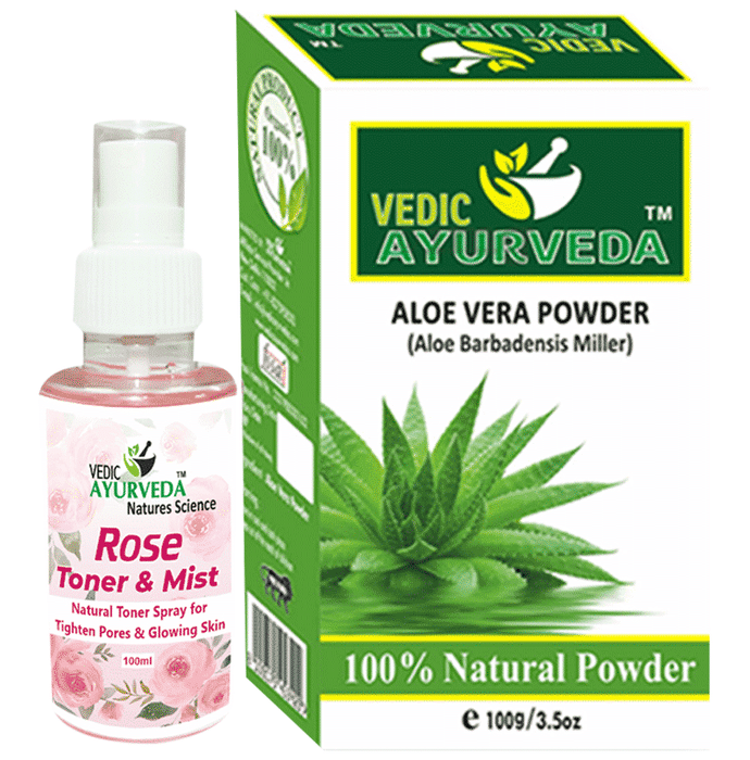 Vedic Ayurveda Combo Pack of Aloevera Powder (100gm) & Rose Toner & Mist (100ml)