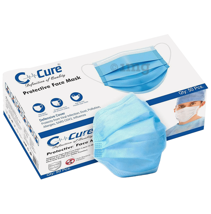 C Cure 3 Ply Protective Face Mask, 3 Ply Mask with Earloop Blue