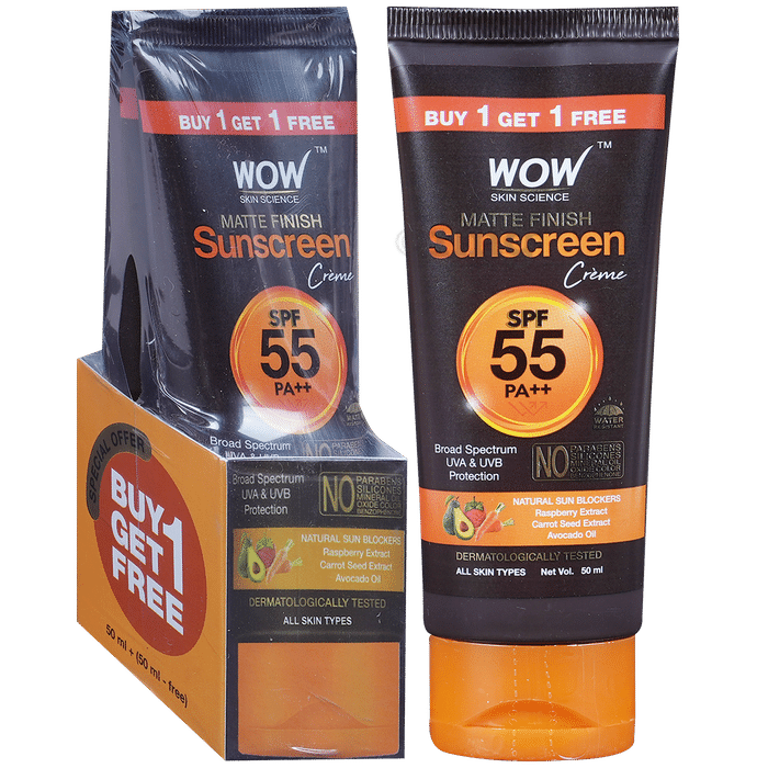 WOW Skin Science Matte Finish Sunscreen Creme SPF 55 PA++ Buy 1 Get 1 Free
