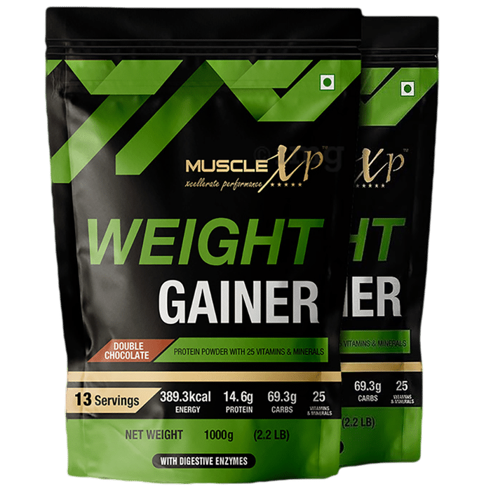 MuscleXP Weight Gainer Protein Powder with 25 Vitamins & Minerals (1000gm Each) Double Chocolate