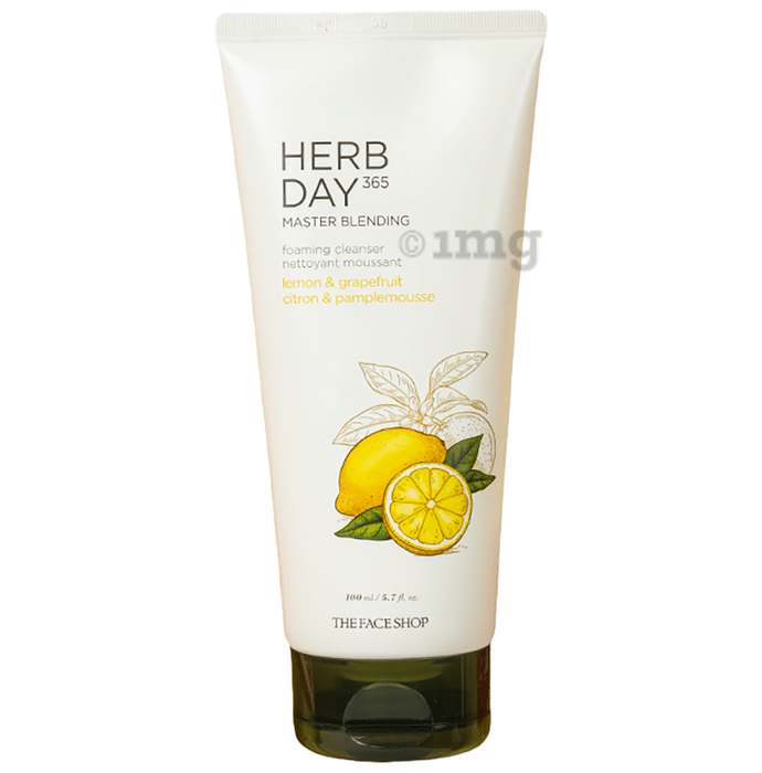 The Face Shop Herb Day 365 Foaming Cleanser - Lemon & Grapefruit, Face Wash With Vitamin C & Glycolic Acid For Brighter & Glowing Skin
