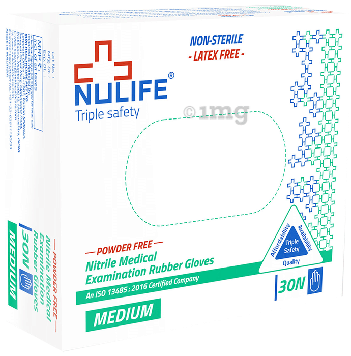 Nulife Triple Safety Powder Free Nitrile Medical Examination Gloves