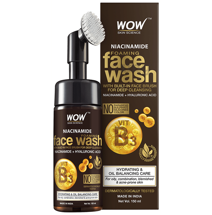 WOW Skin Science Niacinamide Foaming Face Wash with Built-In Face Brush