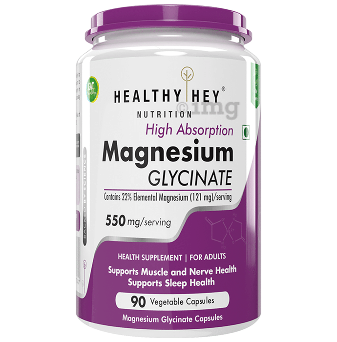HealthyHey Nutrition Magnesium Glycinate 550mg | Veg Capsule for Muscles, Nerves & Sleep Support