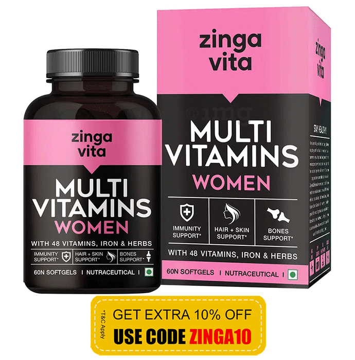 Zingavita Multivitamin for Women with Iron | For Immunity, Hair, & Skin | Bone, Joint & Muscle Care