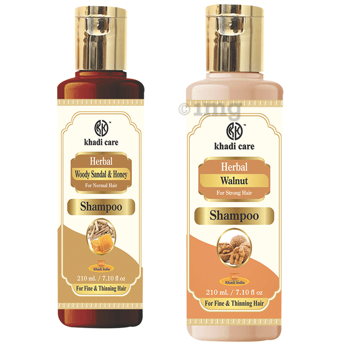 Khadi Care Combo Pack of Woody Sandal & Honey Shampoo & Walnut Shampoo (210ml Each)