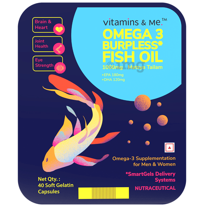 Vitamins & Me Omega 3 Burpless Fish OIl 1000mg Soft Gelatin Capsule (40