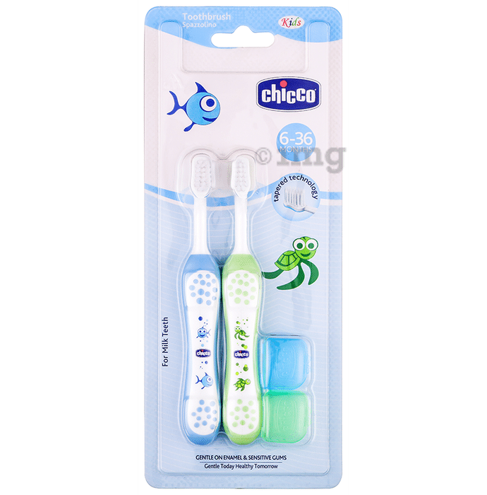 Chicco Toothbrush Set Blue + Green for 6 - 36 Months