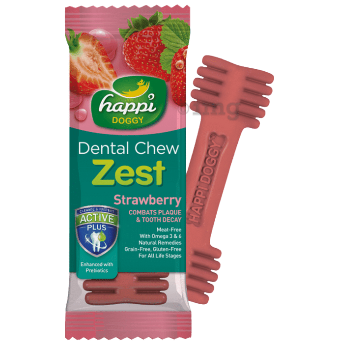 Heads Up For Tails Happi Doggy Dental Chew Zest Combats Plaque & Tooth Decay Strawberry