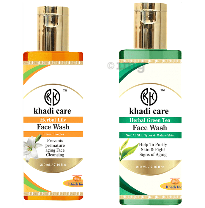 Khadi Care Combo Pack of Lily and Green Tea Face Wash (210ml Each)