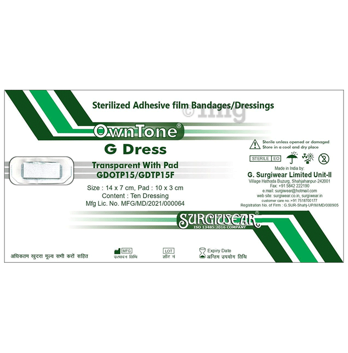 Surgiwear GDOTP15 / GDTP15F OwnTone G Dress (14 x 7cm) Transparent with Pad (10 x 3cm)