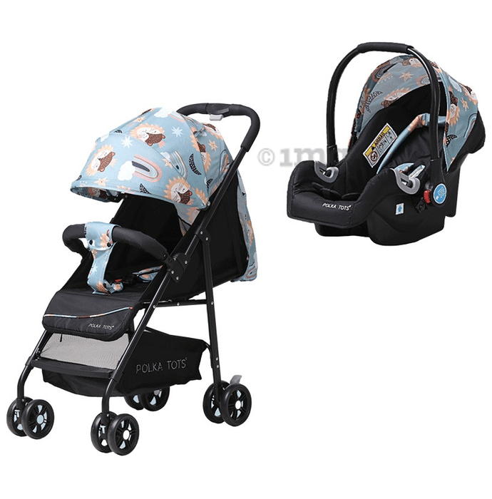 Polka Tots Combo Pack of Click Clack Travel System Rainbow Printed Stroller & Car Seat Green