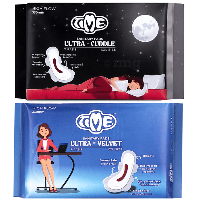 Time Combo Pack of Ultra Velvet (7) & Ultra Cuddle (7) Sanitary Pads XXL