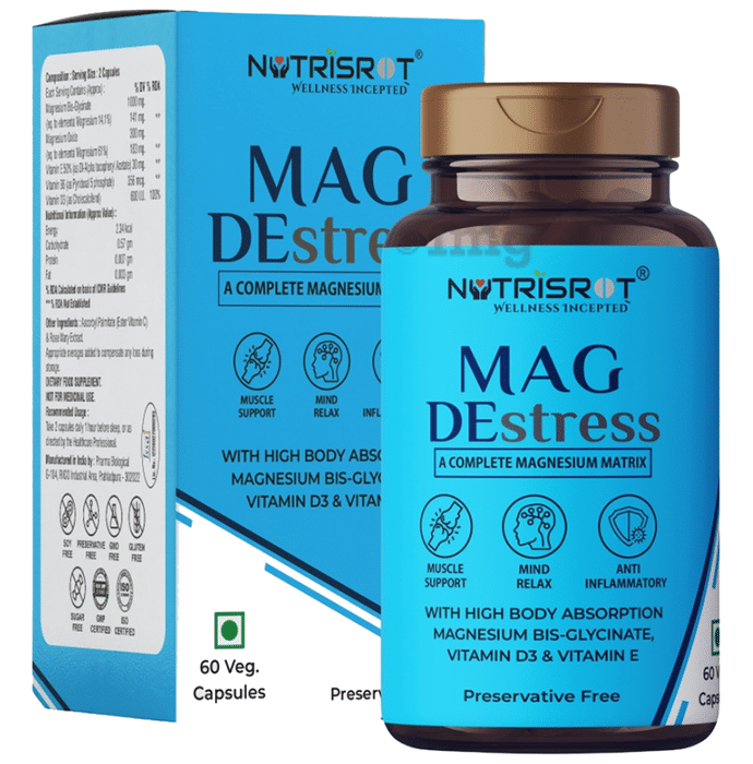 Nutrisrot MAG Destress Complete Magnesium Matrix Veg Capsule for Muscle Pain Support & Mind Relax