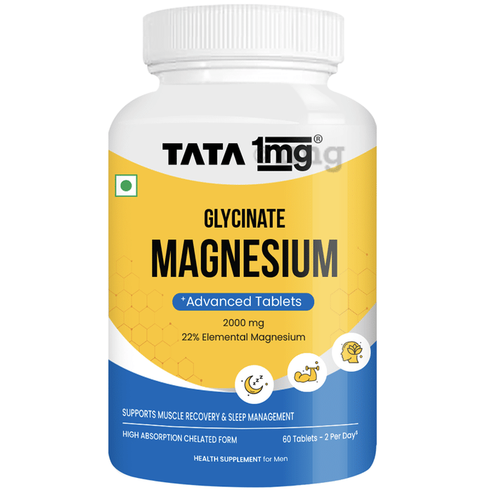 Magnesium Glycinate Tablet | High Absorption Chelated Supplement for Muscle Recovery | by Tata 1mg