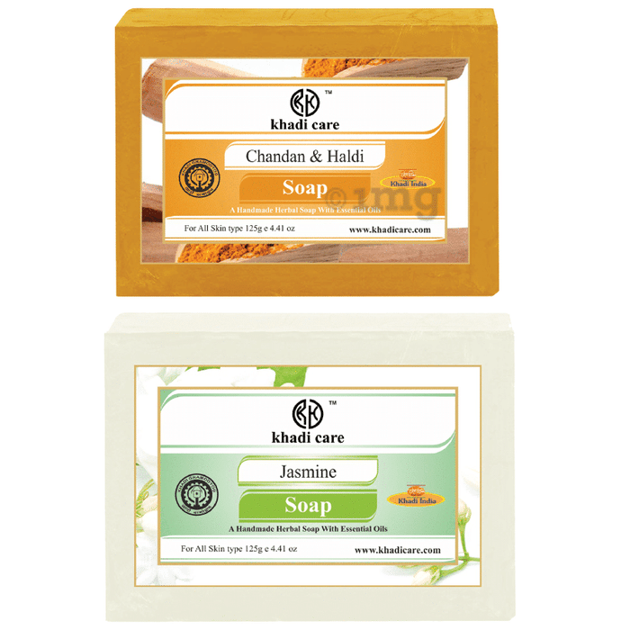 Khadi Care Combo Pack of Herbal Chandan Haldi Soap & Jasmine Soap (125gm Each)