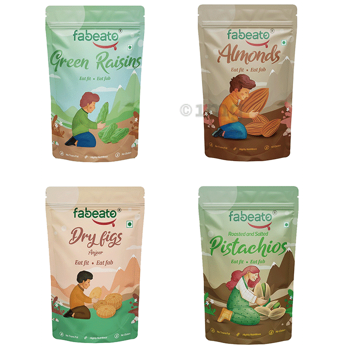 Fabeato Combo Pack of Almond, Pista, Dry Fig (200g),Green Raisin (250g)