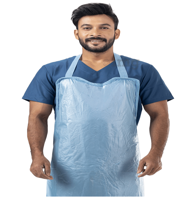 Agarwals Reusable Plastic Front Apron for Hospital & Home Use Tie-Type Sky Blue