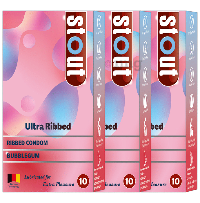 Stout  Ultra Ribbed Condom (10 Each) Bubblegum