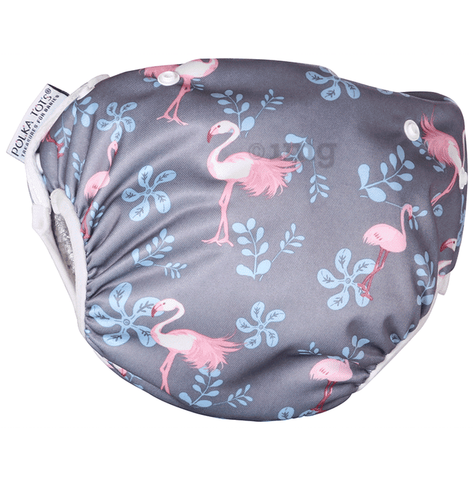 Polka Tots Medium Size Reusable Soft Swim Cloth Diaper for 12 to 24 Month Baby Flamingo Bird Design