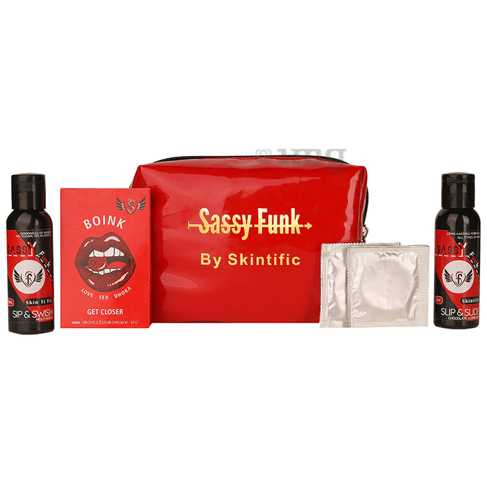 Skintific Sassy Funk Pouch, Lubricant, Couple Playing Card, Mouthwash, Condoms