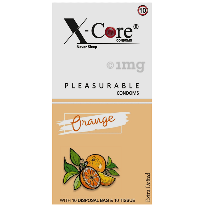 X-Core Extra Dotted Pleasurable Condom with 10 Disposable Bag & 10 Tissue Orange
