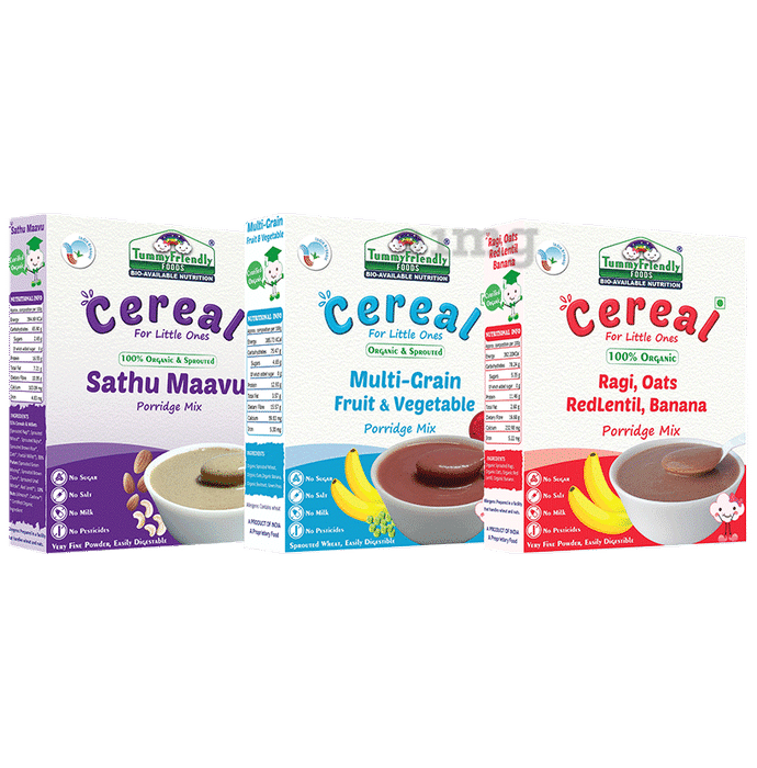 TummyFriendly Foods Ragi Oats, Sathu Maavu, Multigrain Fruit & Vegetable Cereal Porridge Mix (200gm Each)