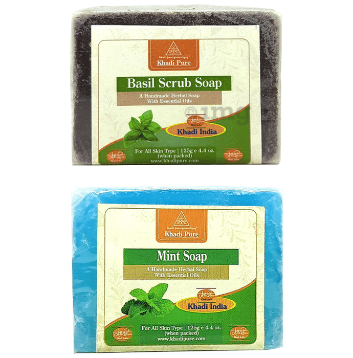 Khadi Pure Combo Pack of Basil Scrub Soap & Mint Soap (125gm Each)