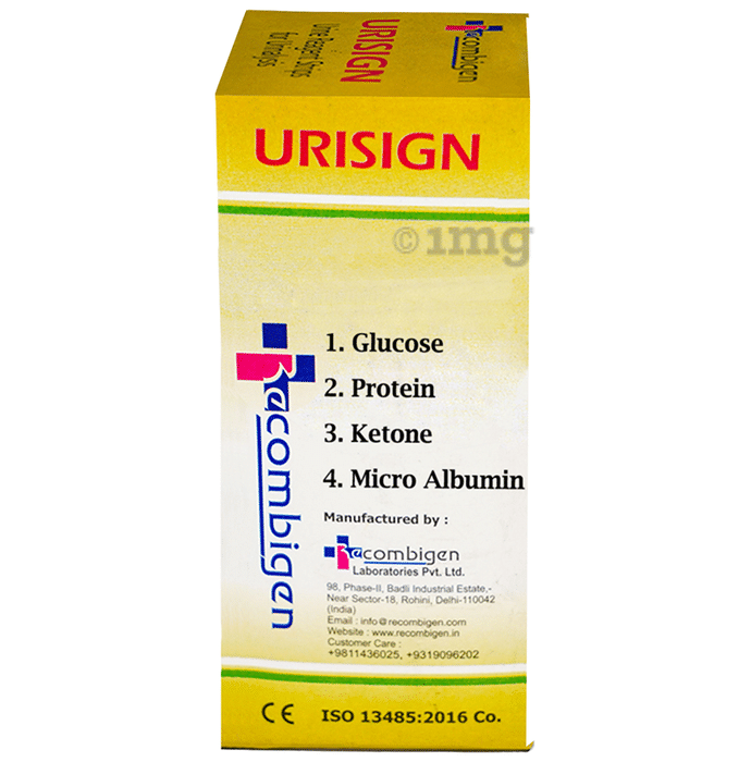 Recombigen Urisign 4 Parameter Reagent Test Strips for Glucose, Protein, Ketone, Micro Albumin Analysis