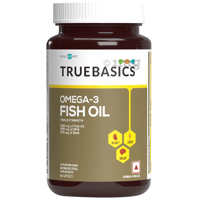 TrueBasics Omega 3 Triple Strength Fish Oil | for Brain, Heart & Joints | Soft Gelatin Capsule