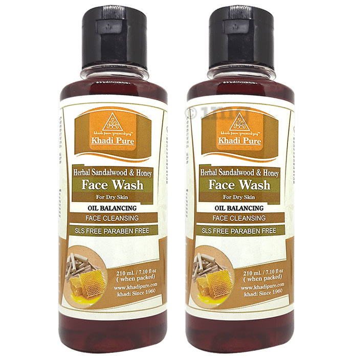 Khadi Pure Herbal Sandalwood & Honey Face Wash (210ml Each) SLS & Paraben Free