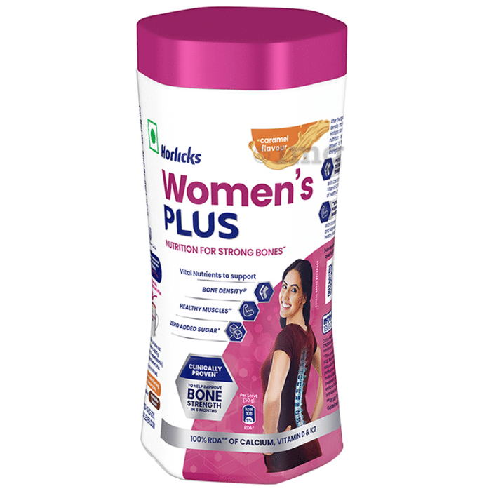 Horlicks Women's Plus with Calcium, Vitamin D & K2 for Strong Bones | Flavour Caramel
