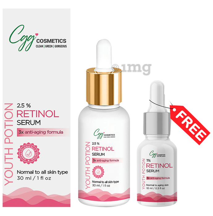 CGG Cosmetics Youth Potion 2.5% Retinol Serum 30ml & 10ml Sample of 1% Retinol Serum Free
