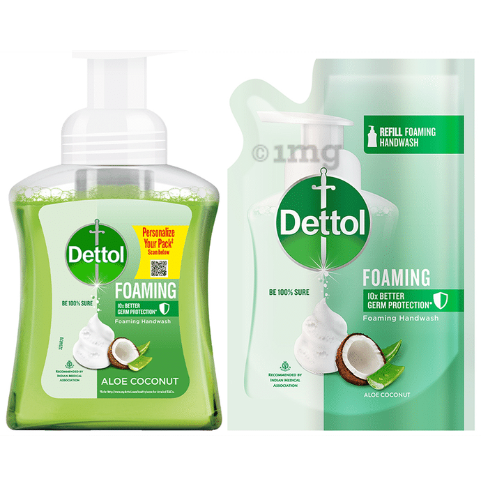 Dettol Combo Pack of Foaming Handwash (250ml) & Refill Pack (200ml) Aloe Coconut