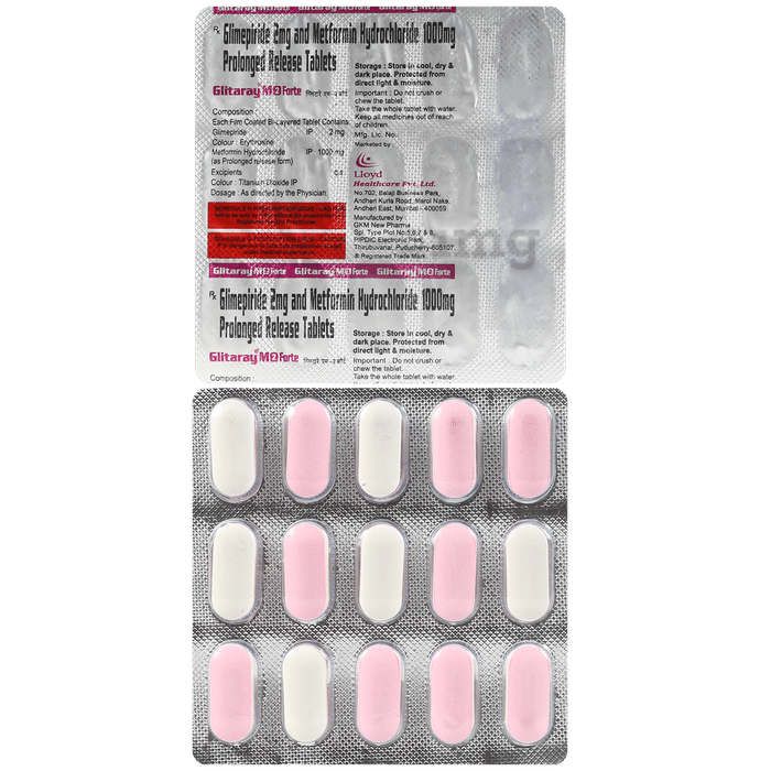 Glitaray M Forte 2mg/1000mg Tablet