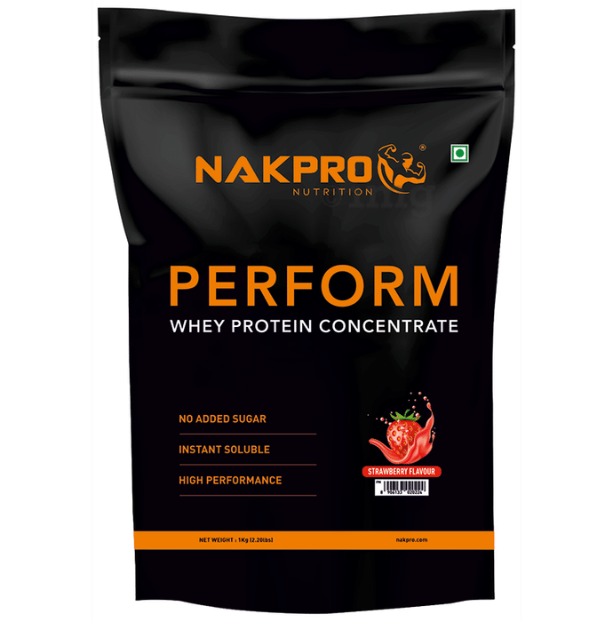 Nakpro Nutrition Perform Whey Protein Concentrate for Muscle Recovery | No Added Sugar | Flavour Strawberry