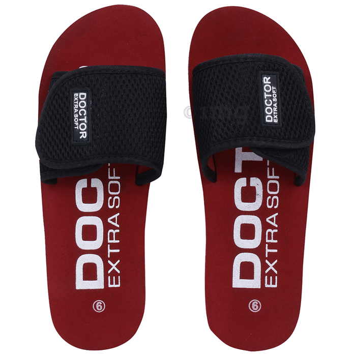 Doctor Extra Soft D 17 Orthopaedic and Diabetic Adjustable Strap Comfort Slippers for Women Maroon 5