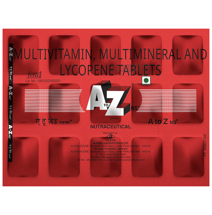 A to Z NS+ Daily Multivitamin Tablets – Zinc & Vitamin C for Immunity, B-Complex & Essential Nutrients for Energy & Wellness