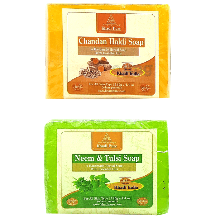 Khadi Pure Combo Pack of Chandan Haldi Soap & Neem & Tulsi Soap (125gm Each)