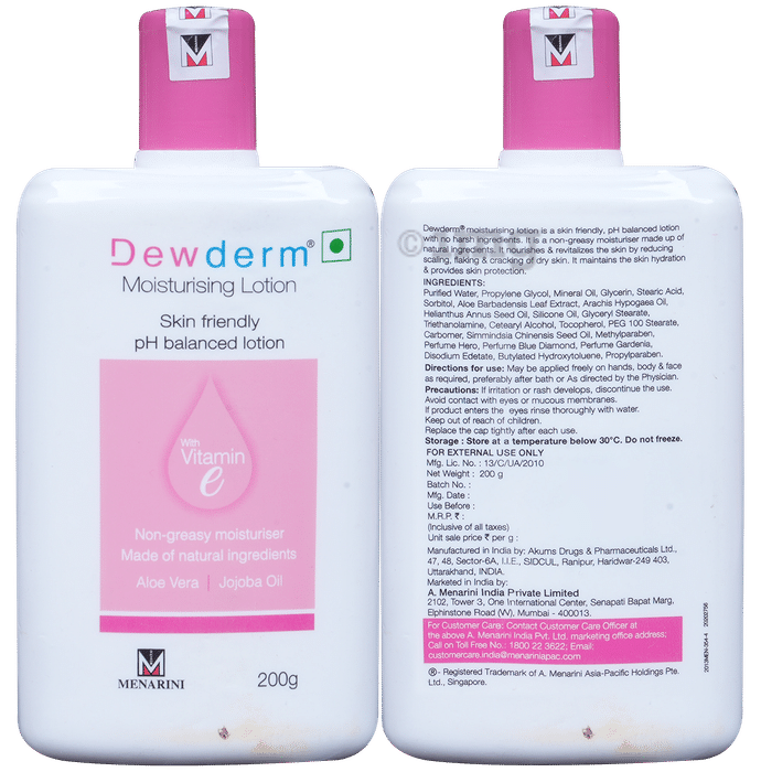 Dewderm Moisturising Lotion with Vitamin E, Aloe Vera & Jojoba Oil | Skin-Friendly & pH-Balanced