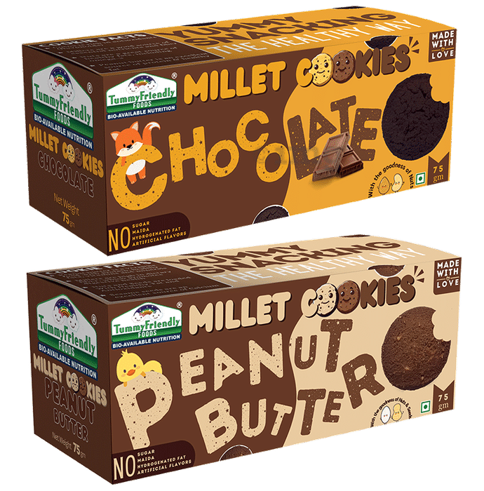 TummyFriendly Foods Combo Pack of Millet Cookies Chocolate & Millet Cookies Peanut Butter (75gm Each)