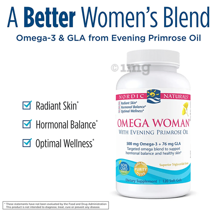 Nordic Naturals Omega 3 500mg with Evening Primrose Oil 830mg Soft Gels for Woman Buy bottle of 120.0 soft gelatin capsules at best price in India 1mg