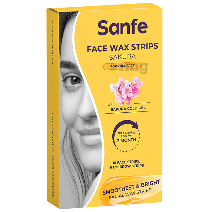 Sanfe Face Wax Strips with Sakura Hair Removal For Eyebrows, Upper Lips, Forehead & Chin