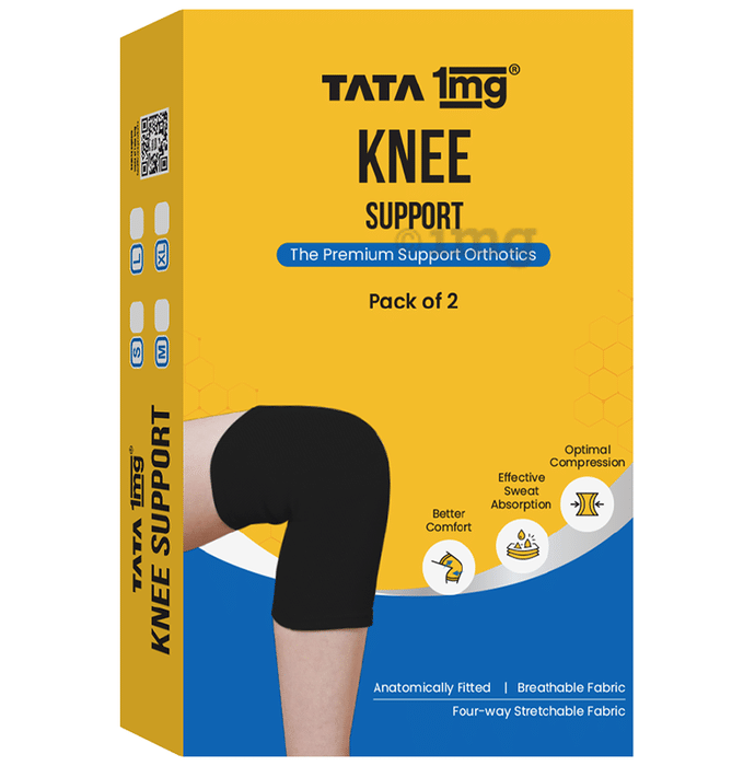 Tata 1mg Knee Cap for Pain Relief, Sports & Exercise, Knee Support Black for Men and Women XL